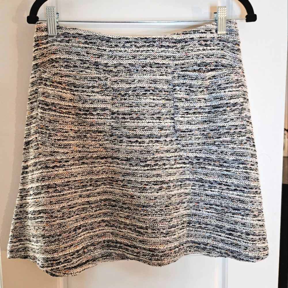 Loft stretch waist black/white w/ color flecks tweed mini skirt with pockets